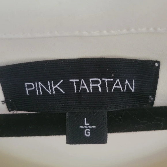 Pink Tartan Cream Jeweled V neck Trumpet Sleeve  Neoprene Swing Dress - Picture 10 of 10